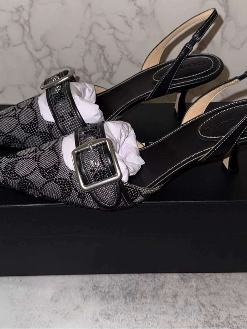 Coach Women’s Margot Slingbacks Signature Kitten Heels Black Crystal - Picture 9 of 9